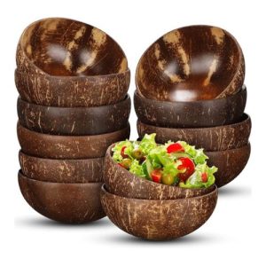 12 Pcs Coconut Shell Bowls Polished Wooden Bowls Natural Smoothie Acai Bowls Salad Bowls for Vegan Gifts Kitchen Decor (Small)